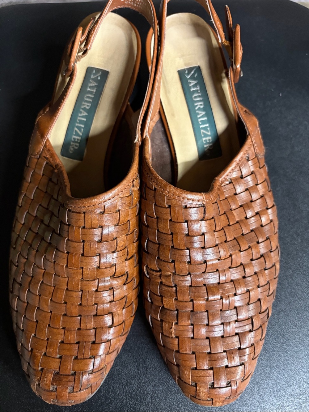 Naturalizer Womens Woven Leather Mules in Cognac Brown